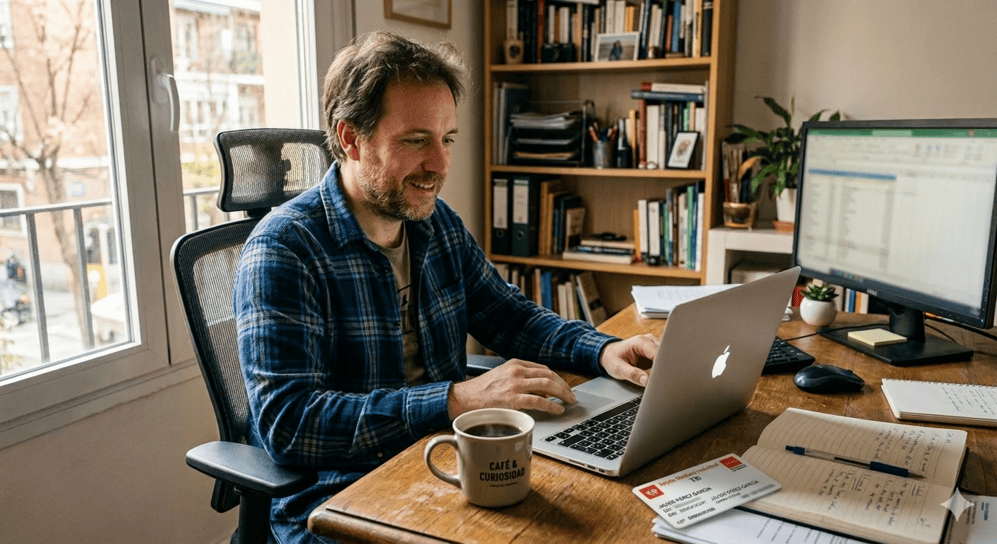 Autónomo calculando la deducción de su seguro de salud para ahorrar en la declaración de la renta.